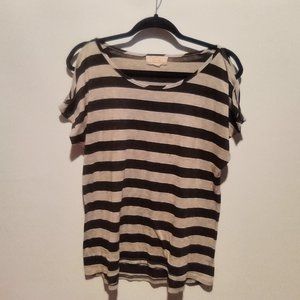PINK.ROSE Striped Cold Shoulder Tee
